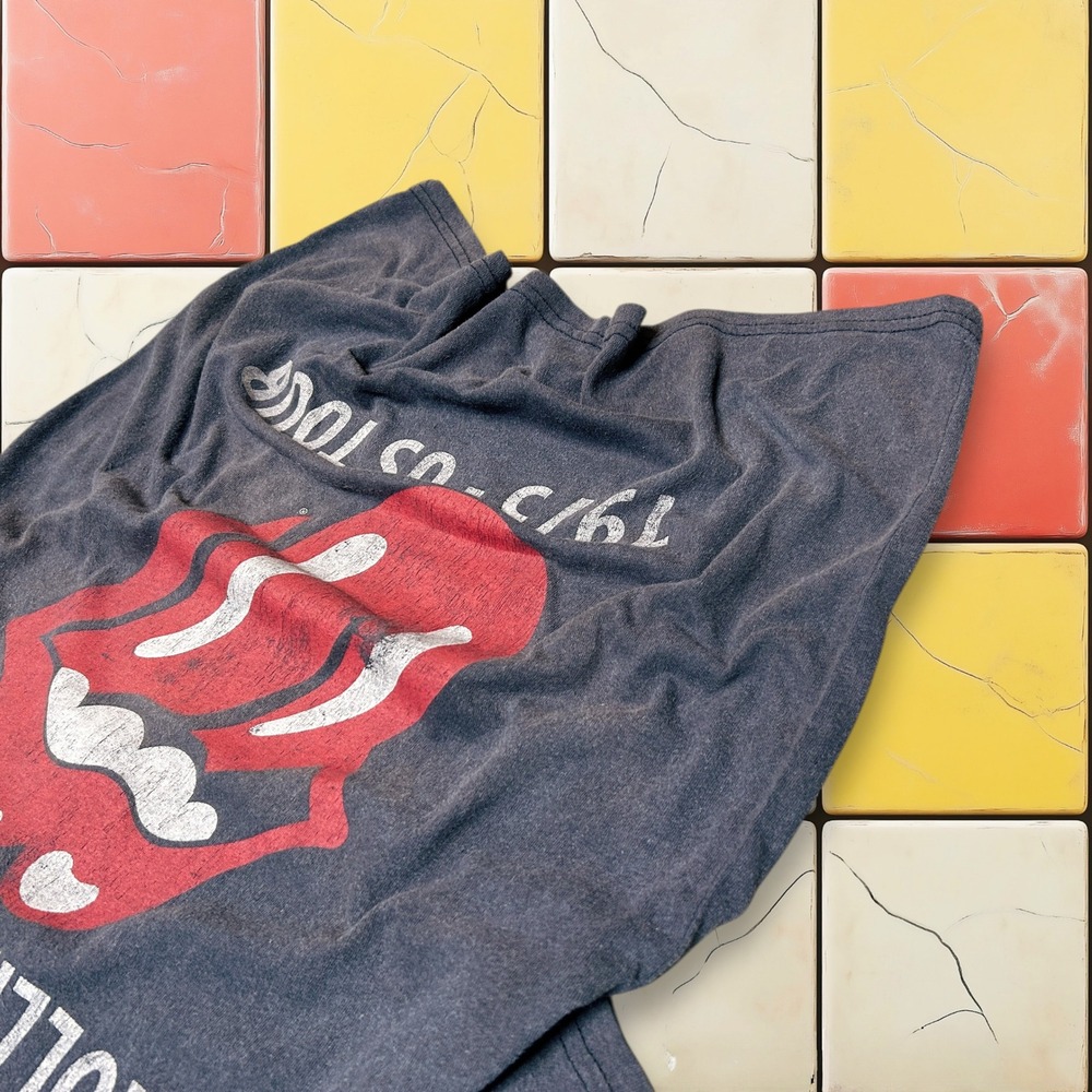 Rolling Stones 1975 US Tour Tee Y2K Black S Sun Faded Band Rock Music Lips Shirt - Picture 6 of 15